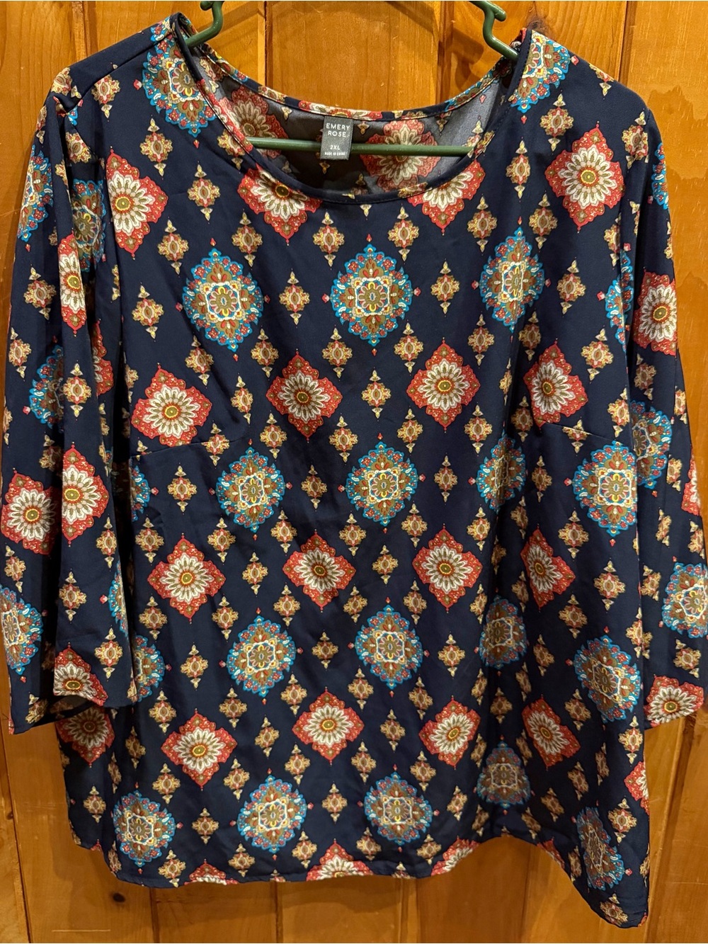 Emery Rose Navy Floral Medallion Blouse